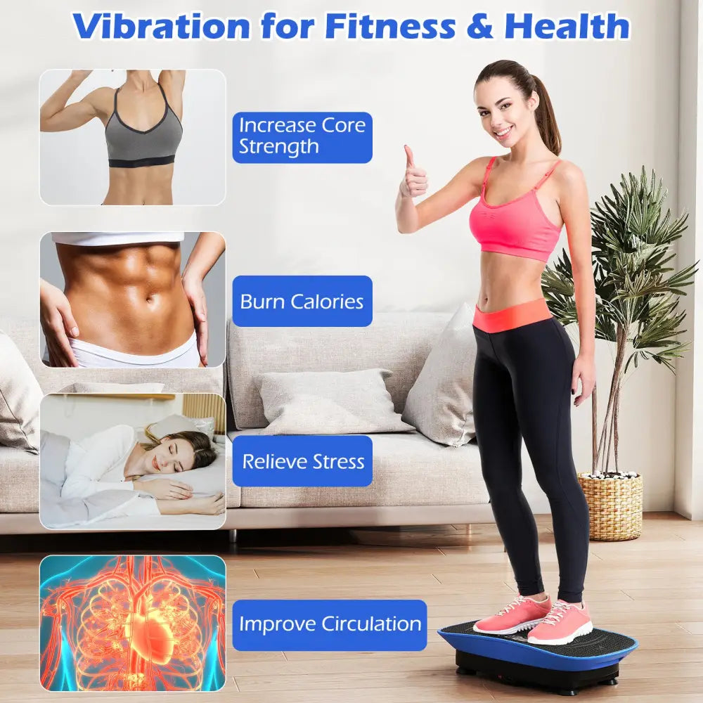 Vibration Plate Exercise Machine for Lymphatic Drainage and Weight Loss with 10 Speed Intensities-Navy - Navy