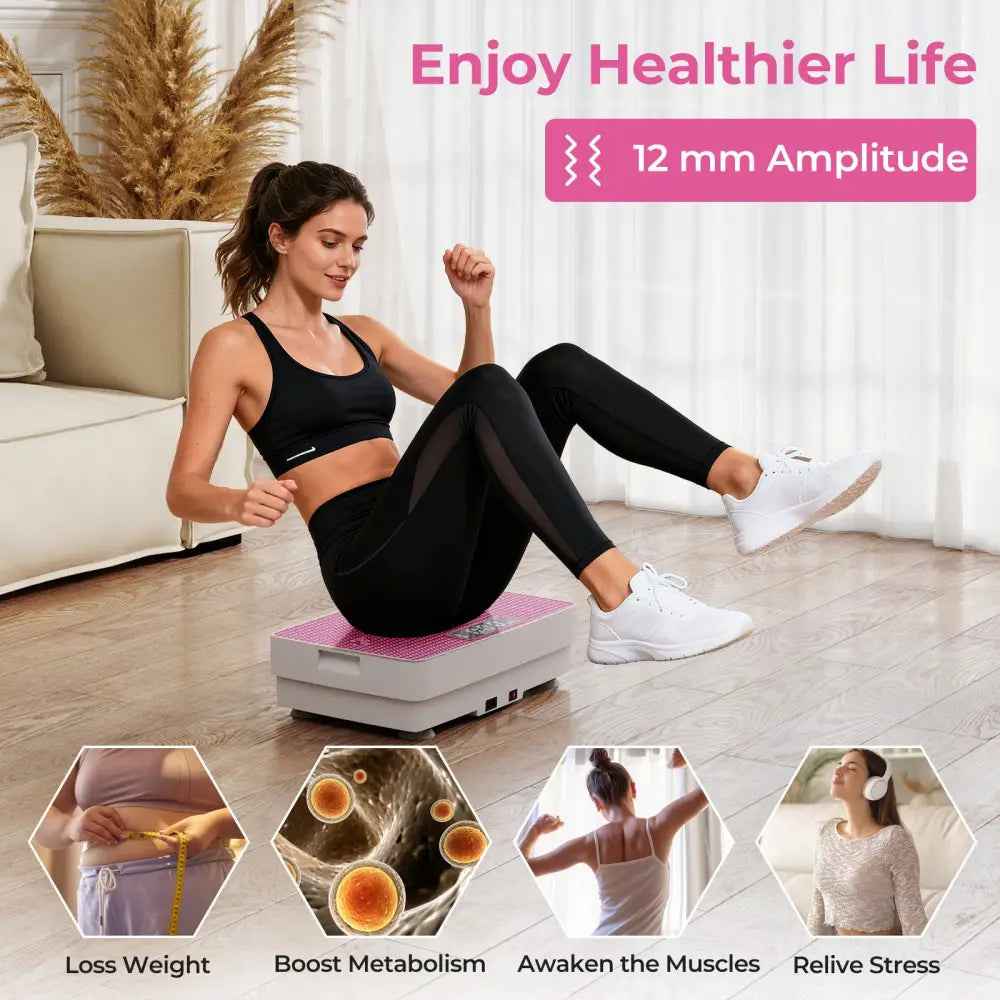 Vibration Plate Exercise Machine with Gravity Sensor and Remote Control for Home Gym-Pink - Pink - Vibration Exercise