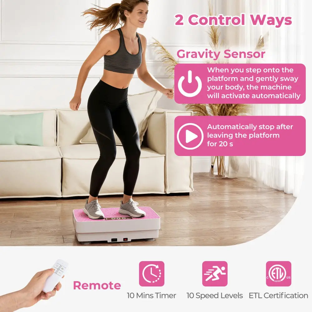 Vibration Plate Exercise Machine with Gravity Sensor and Remote Control for Home Gym-Pink - Pink - Vibration Exercise