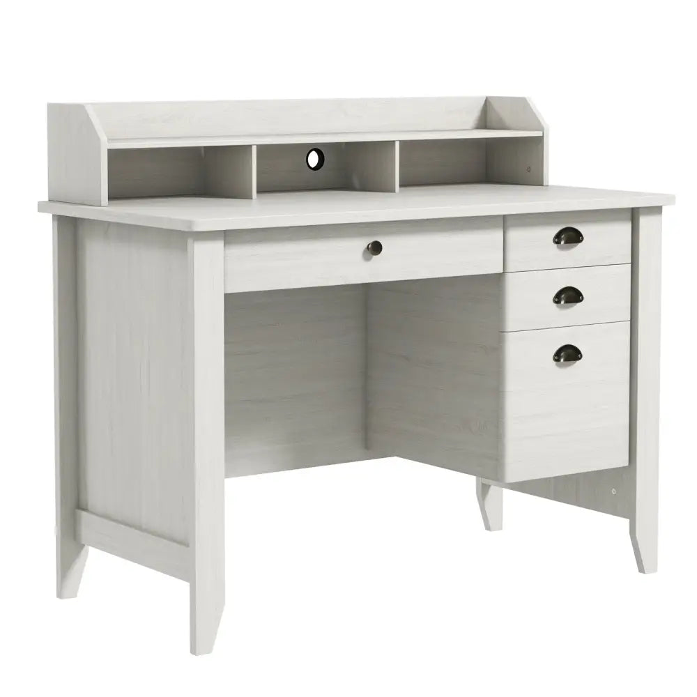 Vintage Computer Desk with Storage Shelves and 4 Drawers-White - White - Computer Desks
