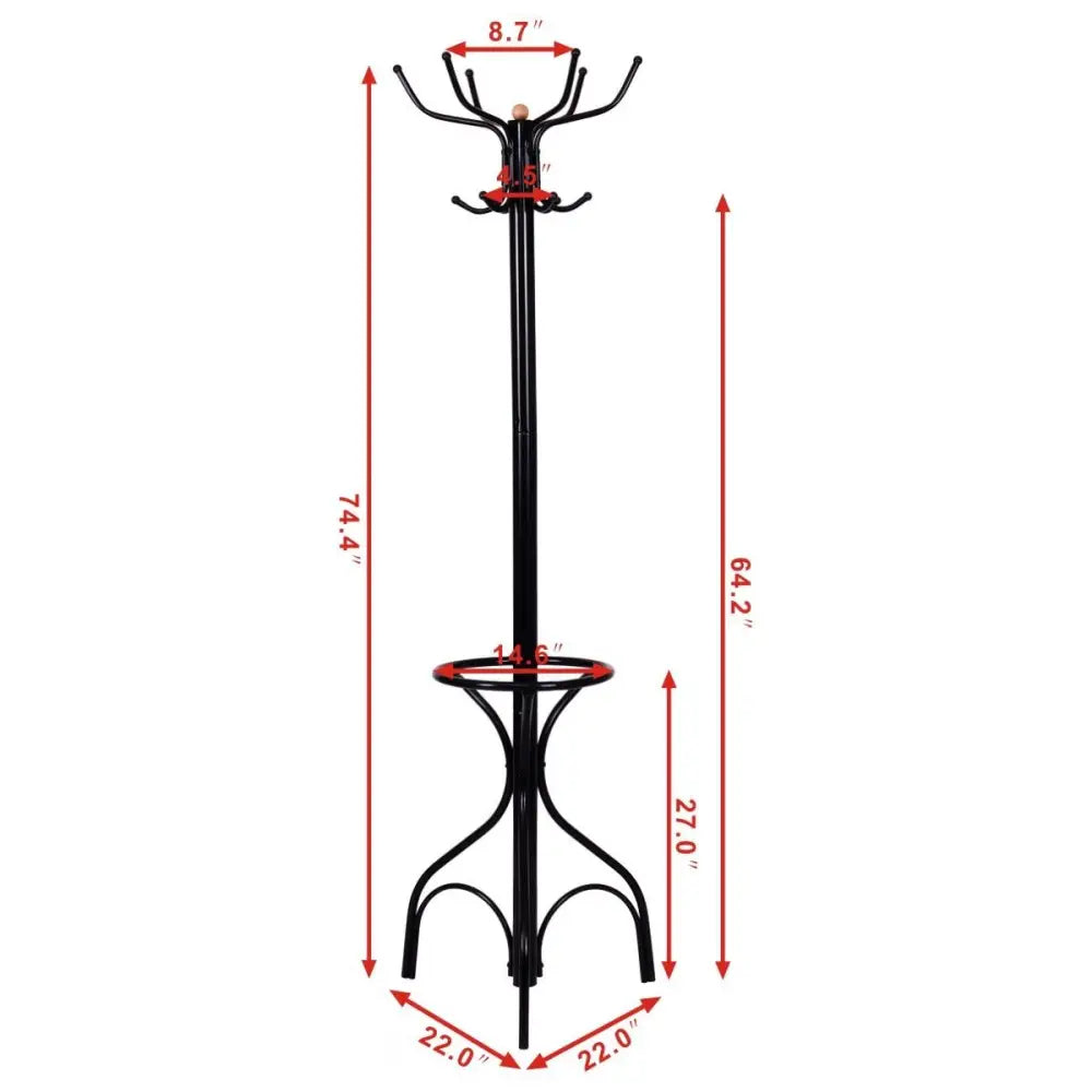 Vintage Metal Coat Hat Tree Stand Clothes Hanger - Black - Coat Racks & Hall Trees