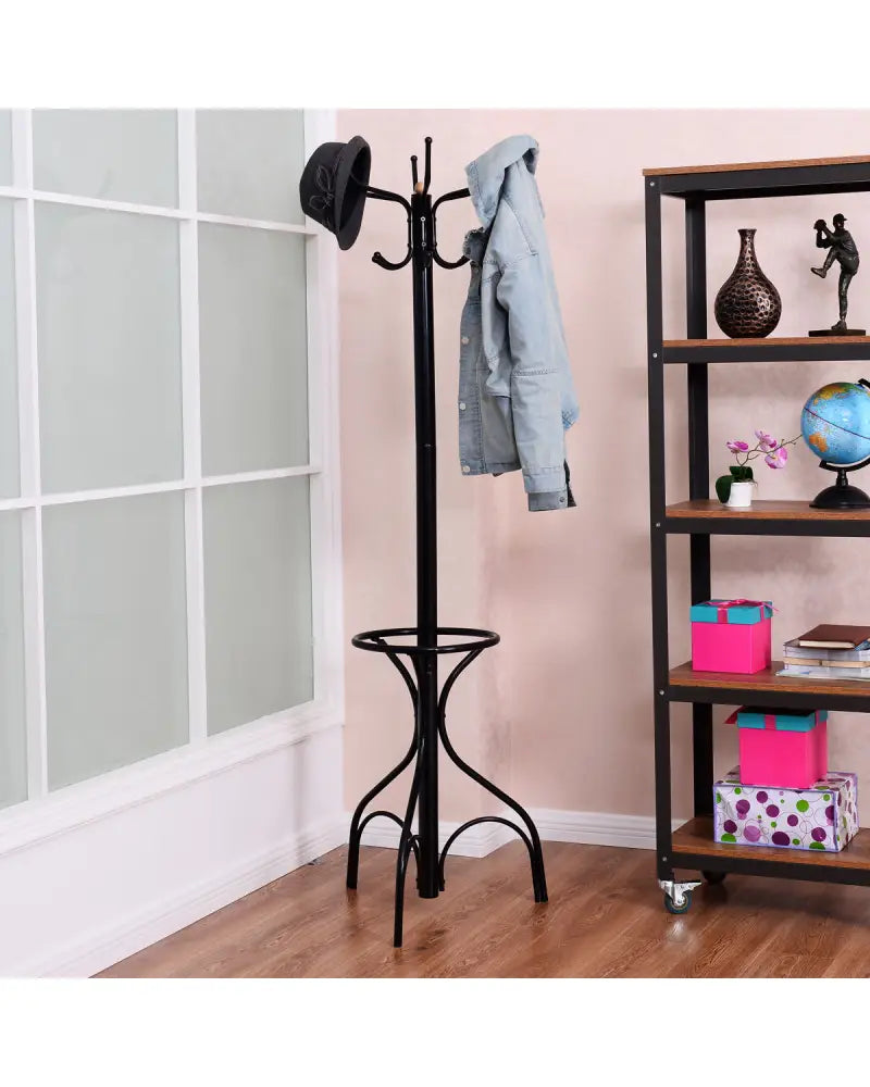 Vintage Metal Coat Hat Tree Stand Clothes Hanger - Black - Coat Racks & Hall Trees