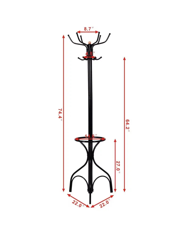 Vintage Metal Coat Hat Tree Stand Clothes Hanger - Black - Coat Racks & Hall Trees