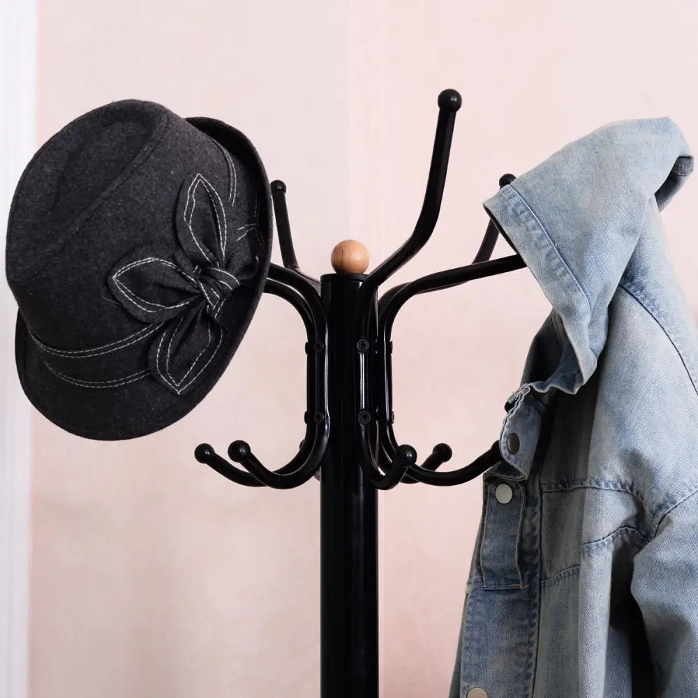 Vintage Metal Coat Hat Tree Stand Clothes Hanger - Black - Coat Racks & Hall Trees
