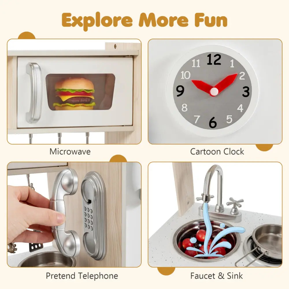 Vintage Play Kitchen Pretend Kids Cooking Playset Toys with Water Dispense - White - Play Kitchen Sets