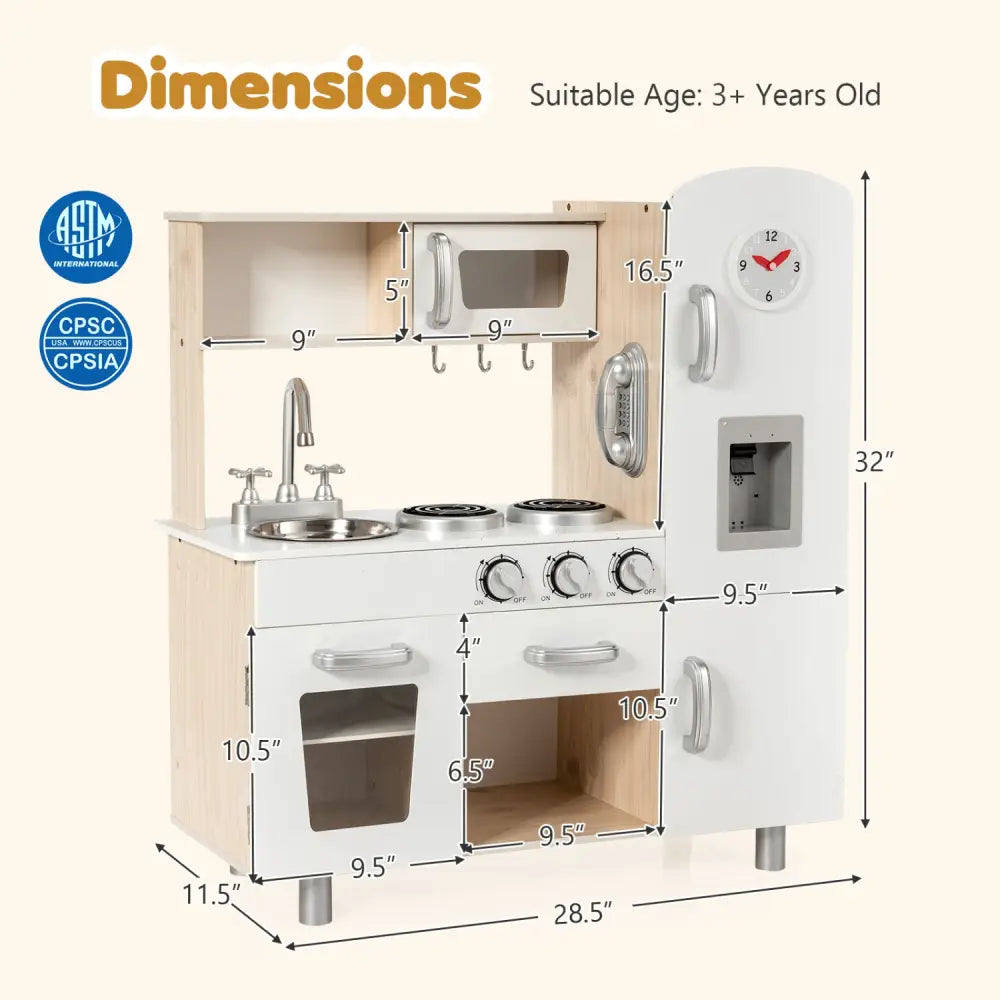 Vintage Play Kitchen Pretend Kids Cooking Playset Toys with Water Dispense - White - Play Kitchen Sets