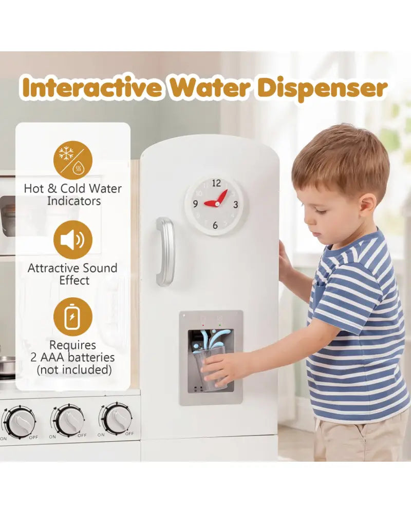 Vintage Play Kitchen Pretend Kids Cooking Playset Toys with Water Dispense - White - Play Kitchen Sets