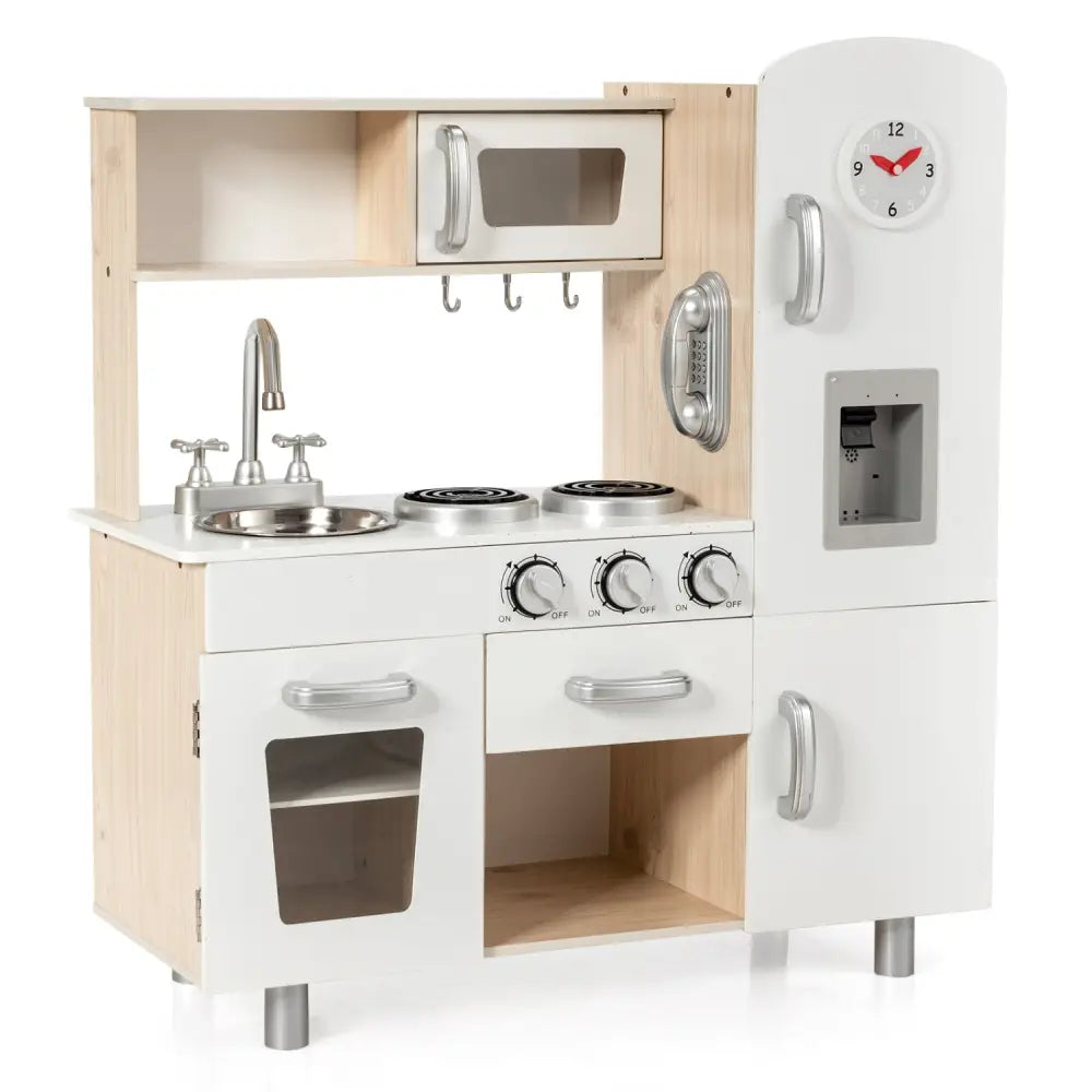 Vintage Play Kitchen Pretend Kids Cooking Playset Toys with Water Dispense - White - Play Kitchen Sets