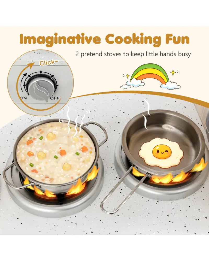 Vintage Play Kitchen Pretend Kids Cooking Playset Toys with Water Dispense - White - Play Kitchen Sets