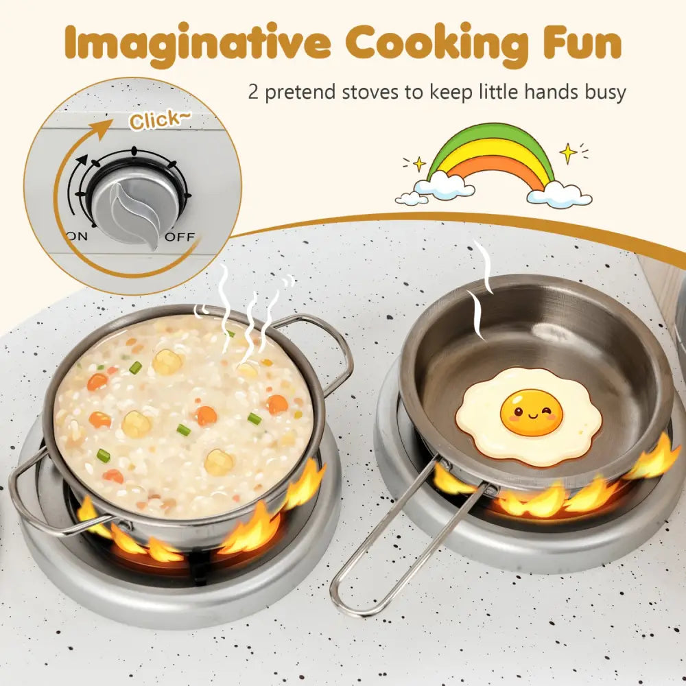 Vintage Play Kitchen Pretend Kids Cooking Playset Toys with Water Dispense - White - Play Kitchen Sets