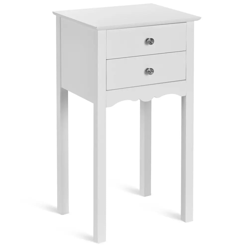 Vintage Side End Table with 2 Storage Drawers-White - White - End & Side Tables