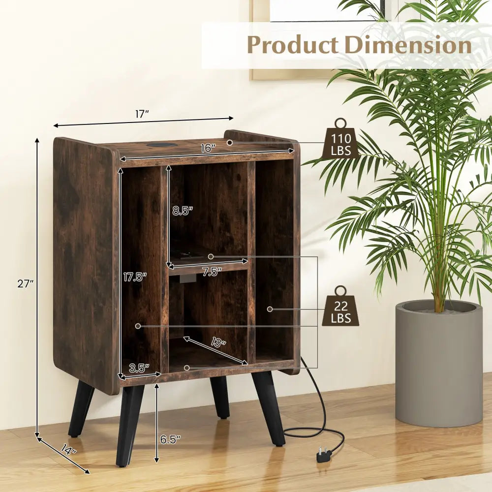 Vinyl Record Storage Turntable Stand with 4 Open Shelves-Brown - Brown - End & Side Tables