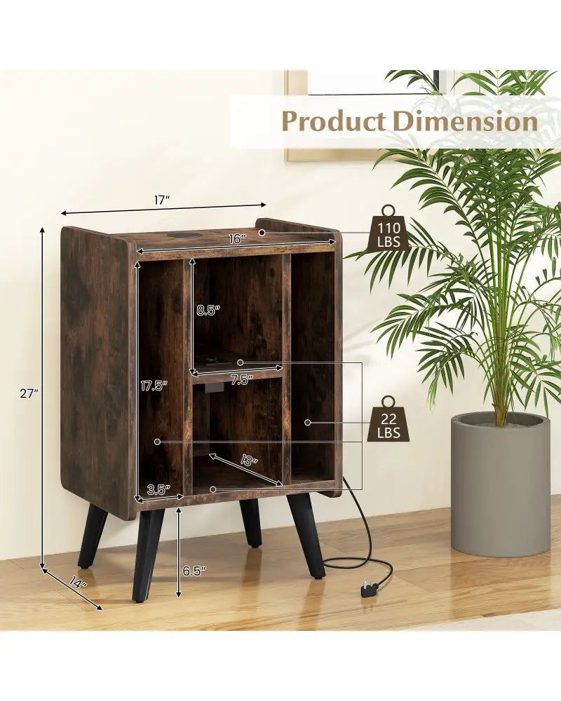 Vinyl Record Storage Turntable Stand with 4 Open Shelves-Brown - Brown - End & Side Tables