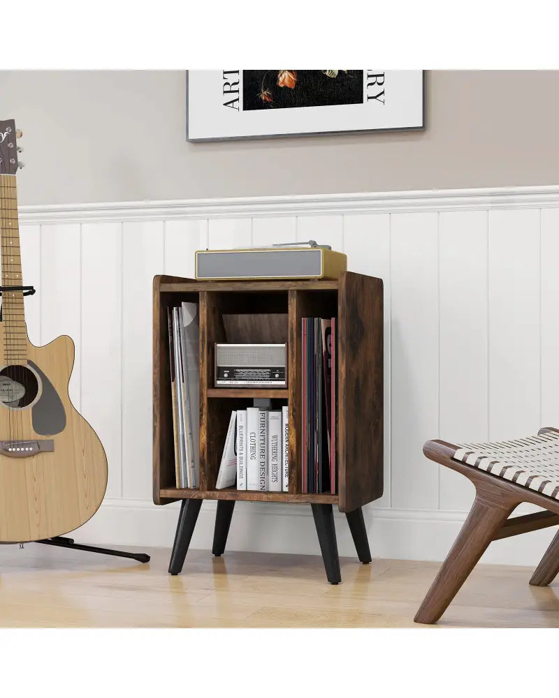 Vinyl Record Storage Turntable Stand with 4 Open Shelves-Brown - Brown - End & Side Tables