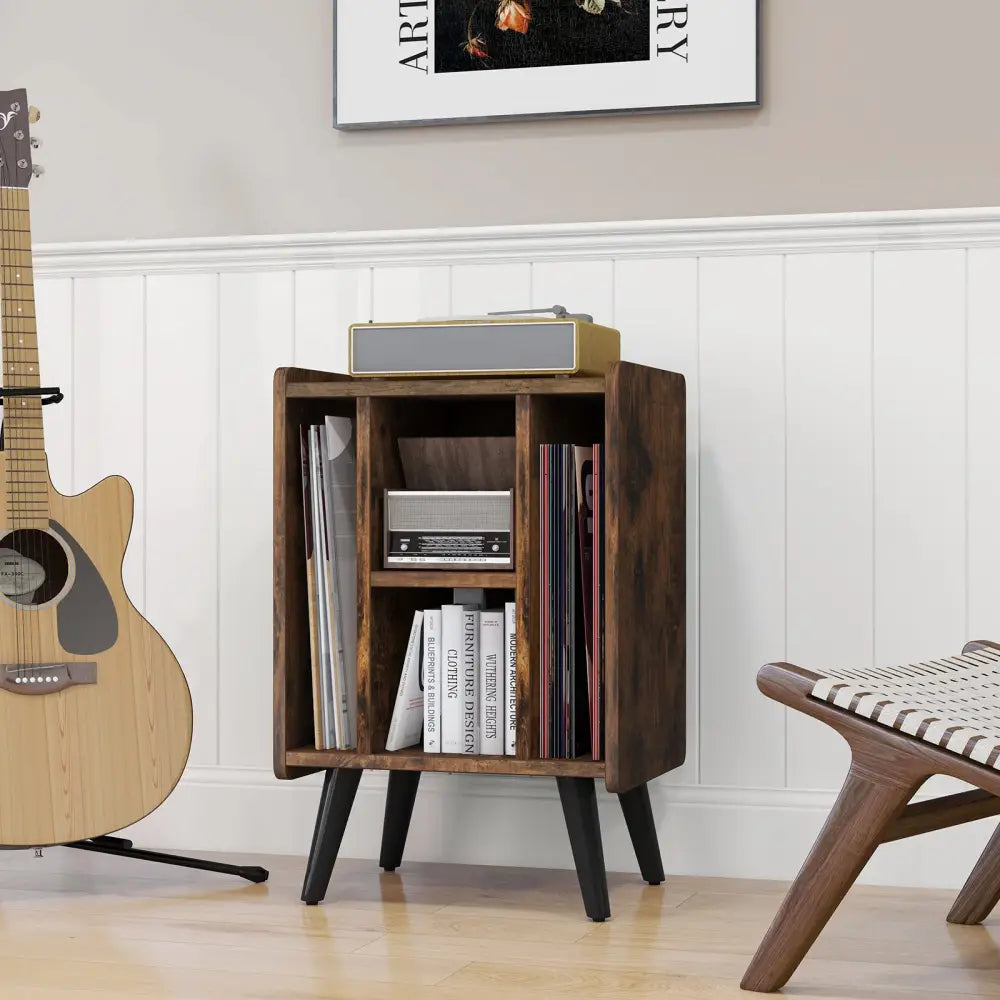 Vinyl Record Storage Turntable Stand with 4 Open Shelves-Brown - Brown - End & Side Tables