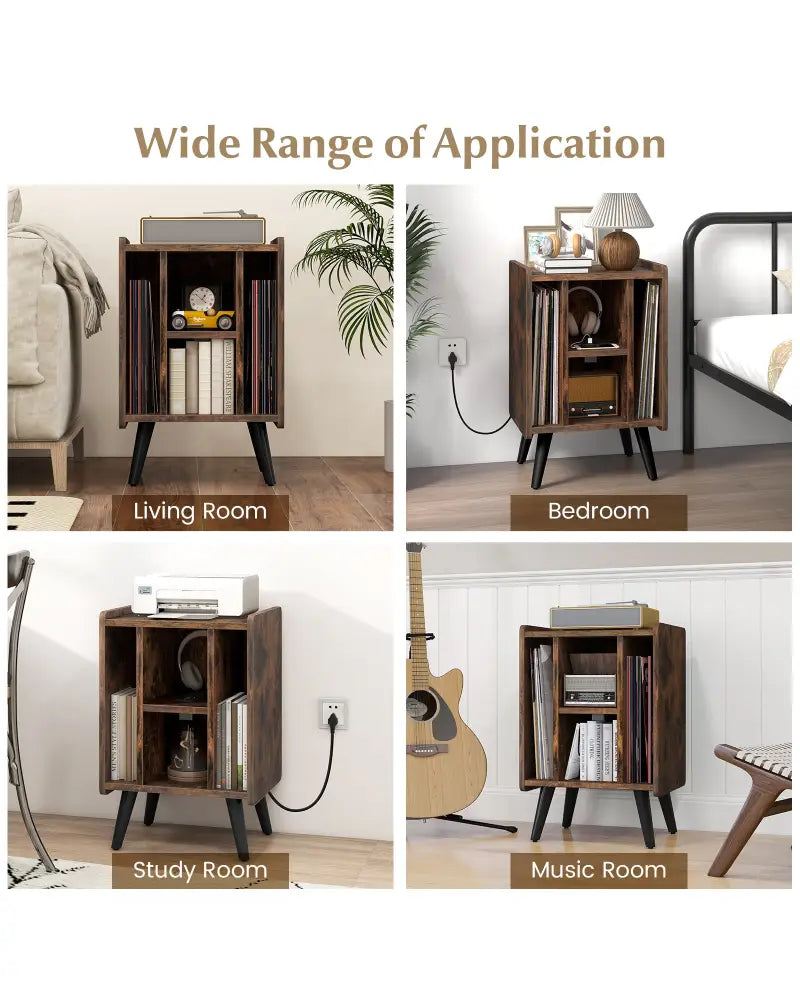 Vinyl Record Storage Turntable Stand with 4 Open Shelves-Brown - Brown - End & Side Tables
