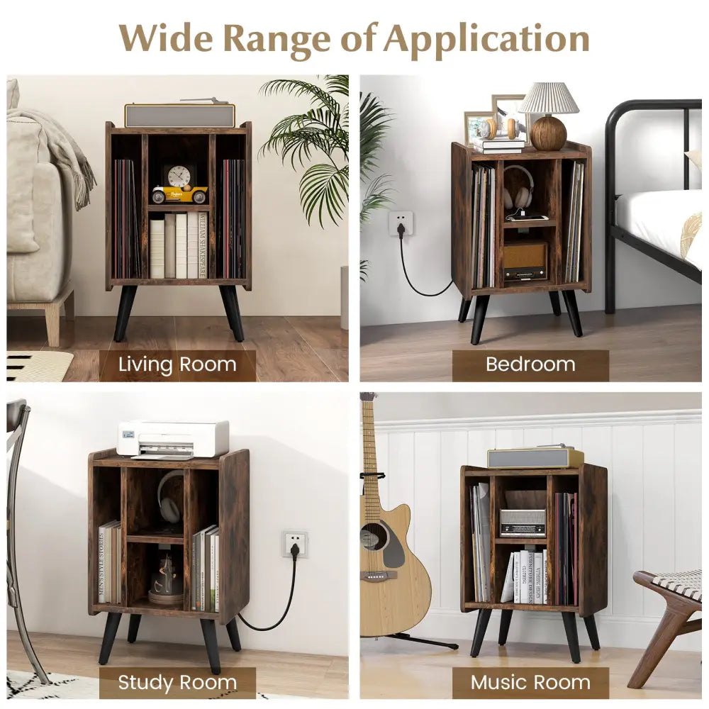 Vinyl Record Storage Turntable Stand with 4 Open Shelves-Brown - Brown - End & Side Tables