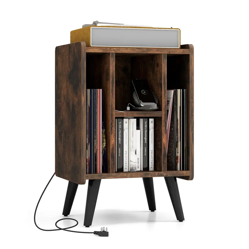 Vinyl Record Storage Turntable Stand with 4 Open Shelves-Brown - Brown - End & Side Tables