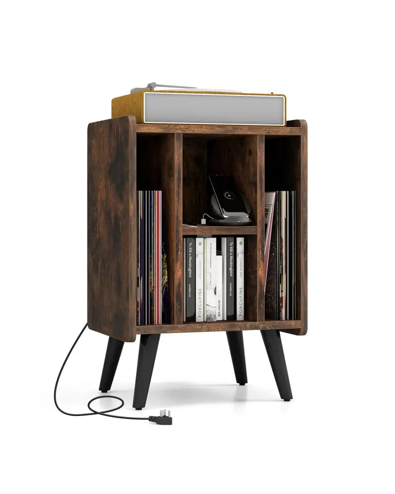 Vinyl Record Storage Turntable Stand with 4 Open Shelves-Brown - Brown - End & Side Tables