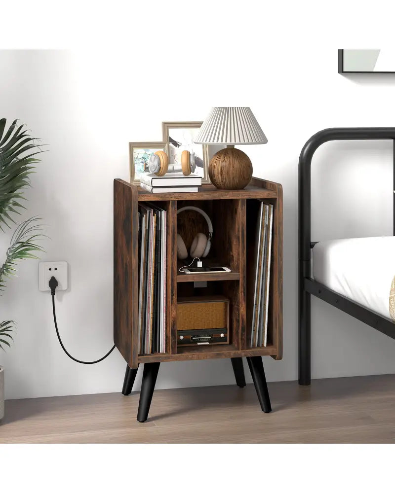 Vinyl Record Storage Turntable Stand with 4 Open Shelves-Brown - Brown - End & Side Tables