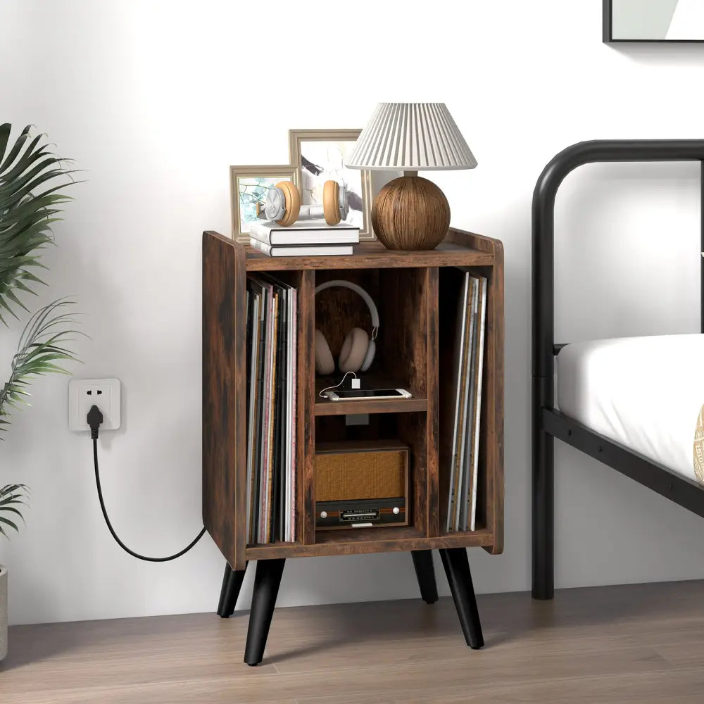 Vinyl Record Storage Turntable Stand with 4 Open Shelves-Brown - Brown - End & Side Tables
