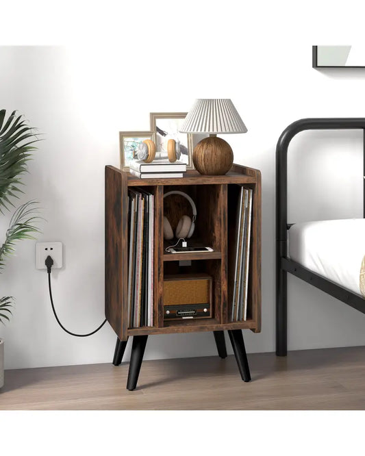 Vinyl Record Storage Turntable Stand with 4 Open Shelves-Brown - Brown - End & Side Tables