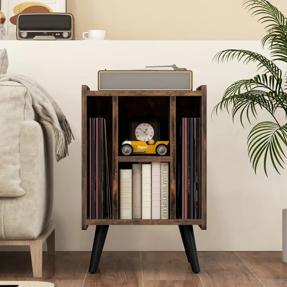 Vinyl Record Storage Turntable Stand with 4 Open Shelves-Brown - Brown - End & Side Tables