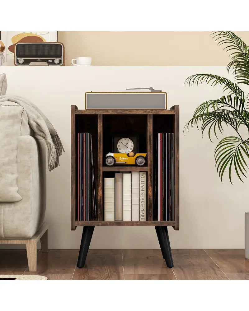 Vinyl Record Storage Turntable Stand with 4 Open Shelves-Brown - Brown - End & Side Tables