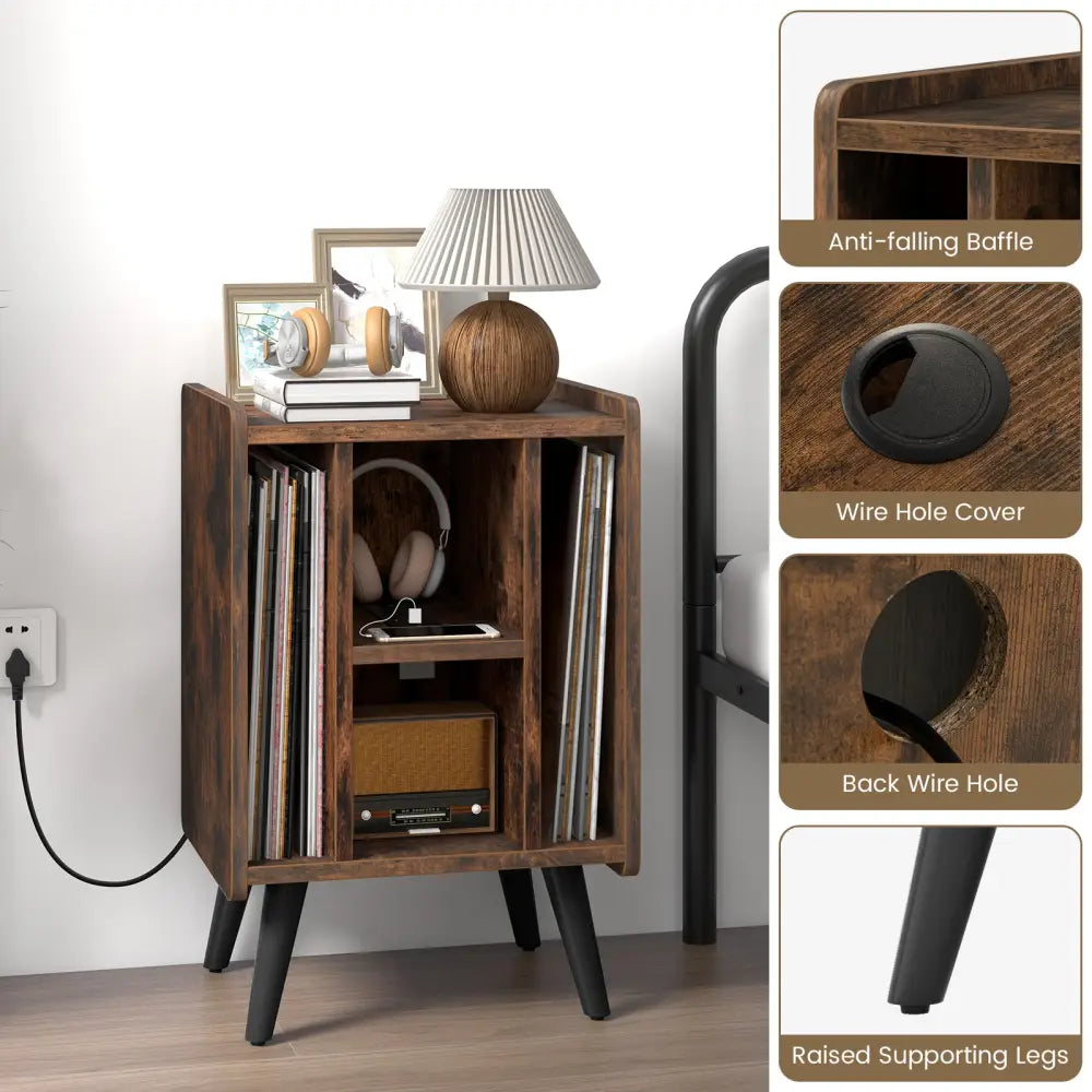 Vinyl Record Storage Turntable Stand with 4 Open Shelves-Brown - Brown - End & Side Tables