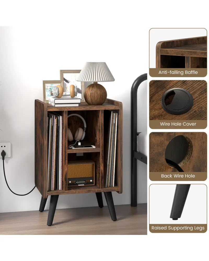Vinyl Record Storage Turntable Stand with 4 Open Shelves-Brown - Brown - End & Side Tables
