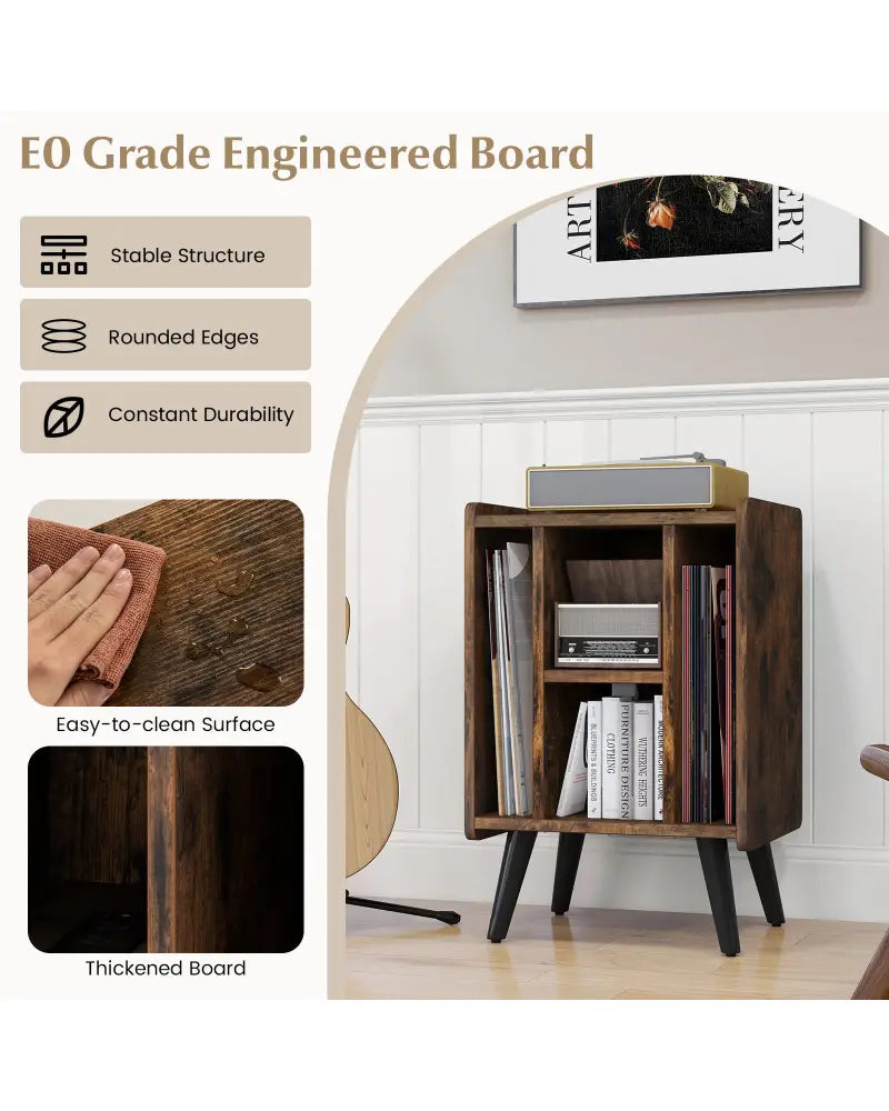 Vinyl Record Storage Turntable Stand with 4 Open Shelves-Brown - Brown - End & Side Tables