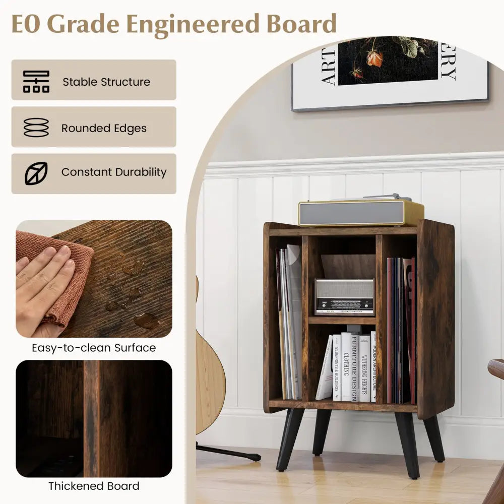 Vinyl Record Storage Turntable Stand with 4 Open Shelves-Brown - Brown - End & Side Tables