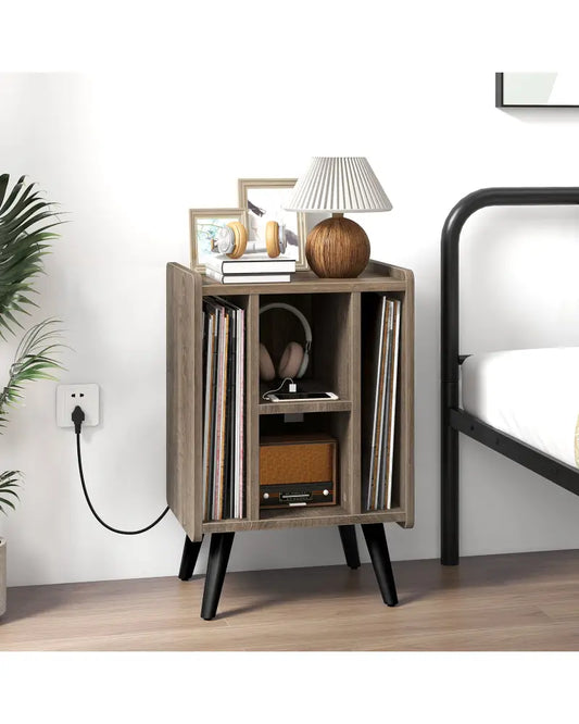 Vinyl Record Storage Turntable Stand with 4 Open Shelves-Gray - Gray - End & Side Tables