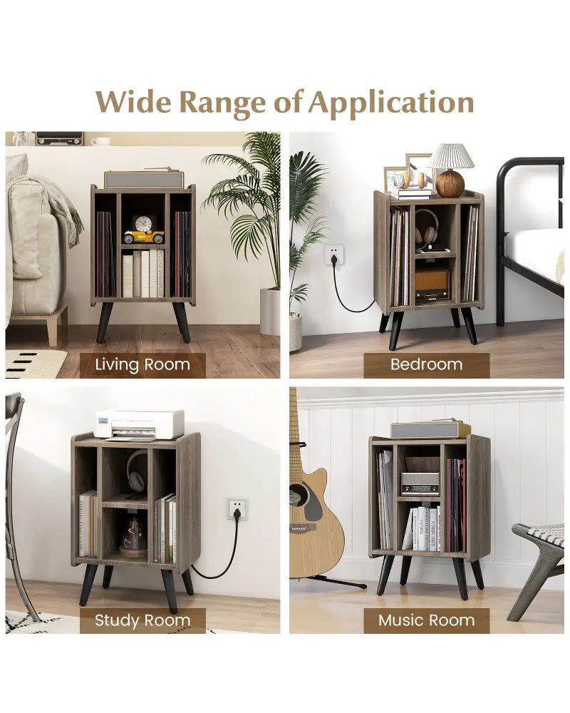 Vinyl Record Storage Turntable Stand with 4 Open Shelves-Gray - Gray - End & Side Tables