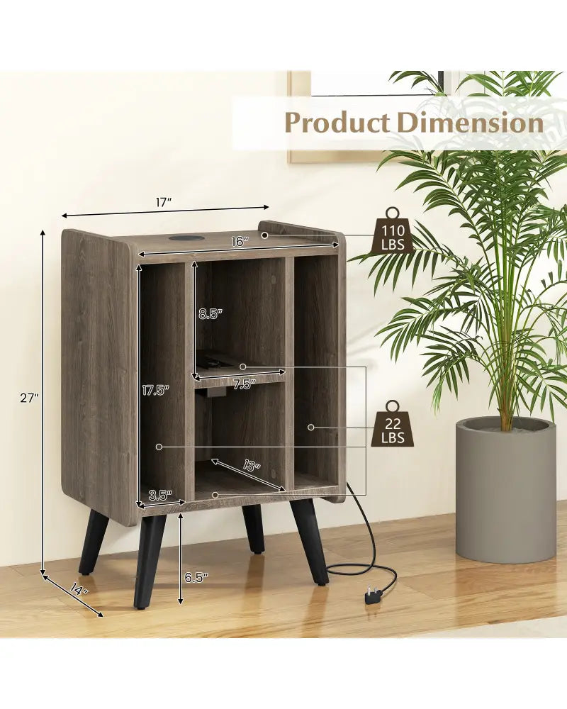 Vinyl Record Storage Turntable Stand with 4 Open Shelves-Gray - Gray - End & Side Tables