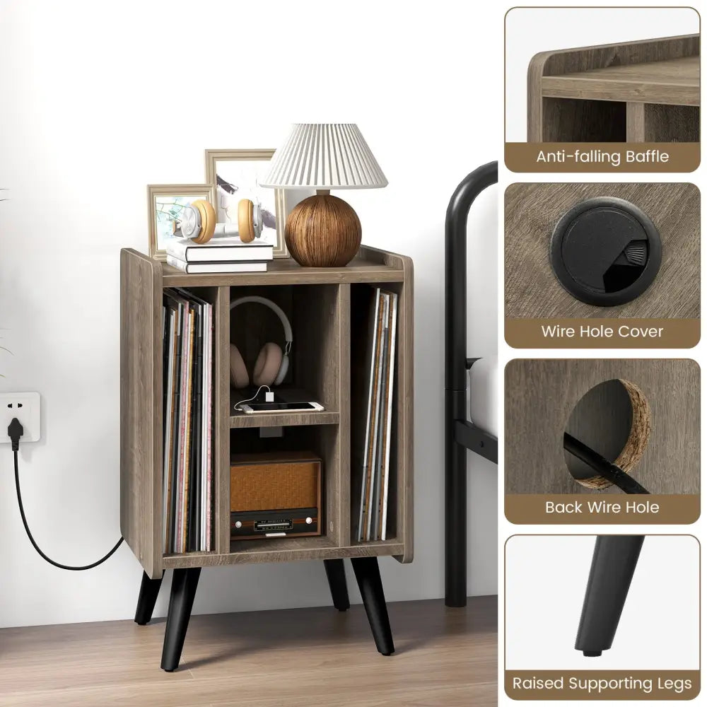 Vinyl Record Storage Turntable Stand with 4 Open Shelves-Gray - Gray - End & Side Tables