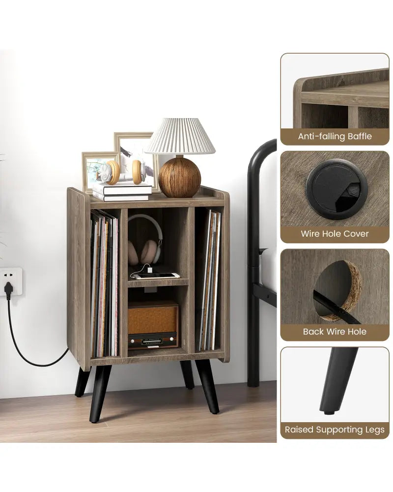 Vinyl Record Storage Turntable Stand with 4 Open Shelves-Gray - Gray - End & Side Tables