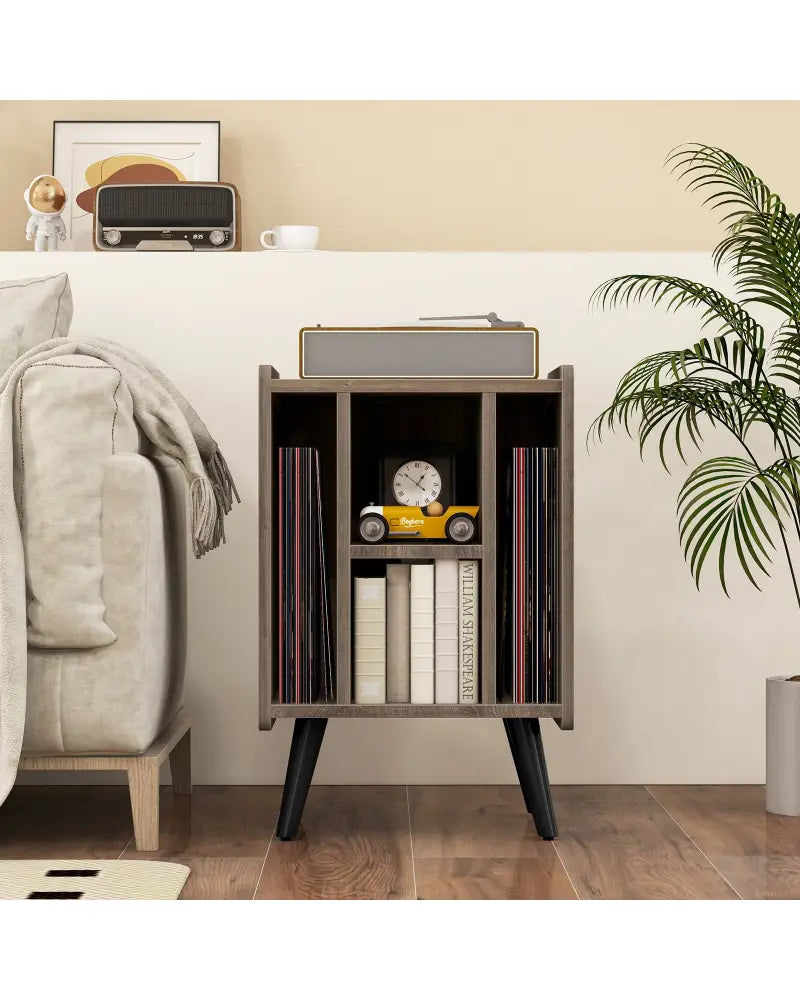 Vinyl Record Storage Turntable Stand with 4 Open Shelves-Gray - Gray - End & Side Tables