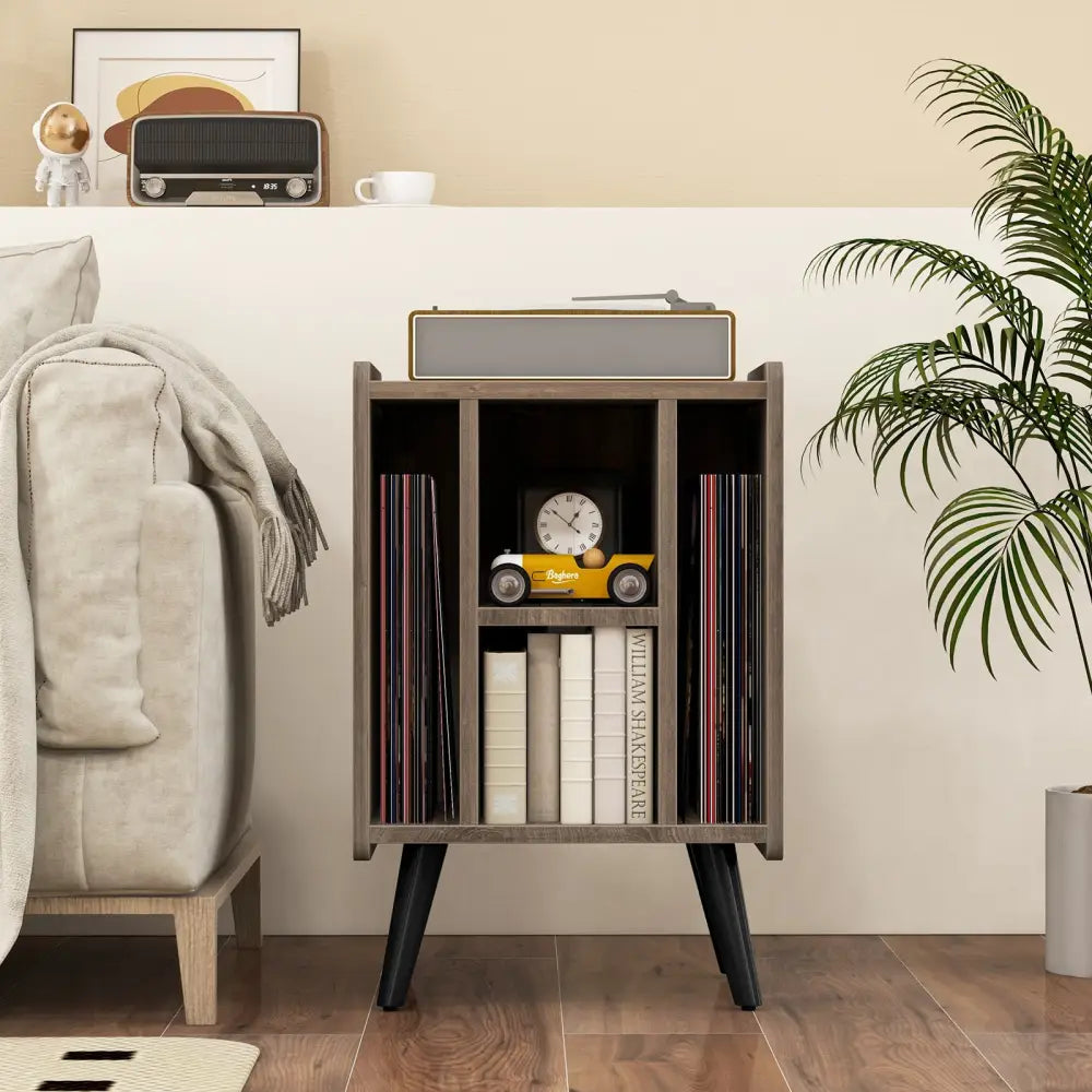 Vinyl Record Storage Turntable Stand with 4 Open Shelves-Gray - Gray - End & Side Tables