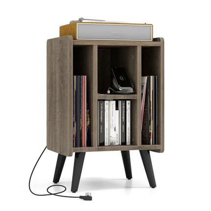 Vinyl Record Storage Turntable Stand with 4 Open Shelves-Gray - Gray - End & Side Tables