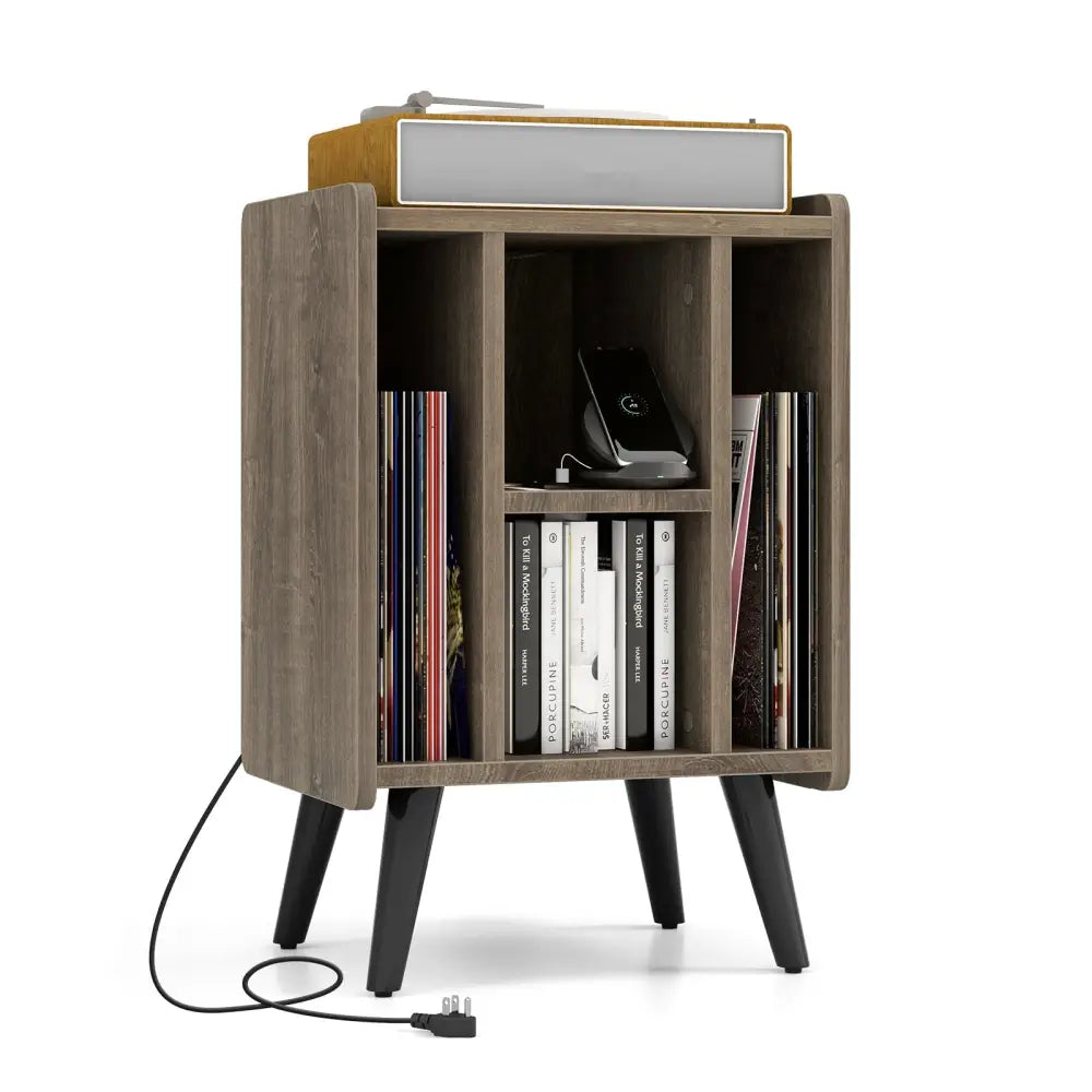 Vinyl Record Storage Turntable Stand with 4 Open Shelves-Gray - Gray - End & Side Tables