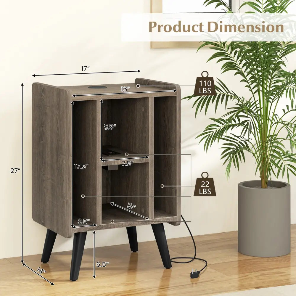 Vinyl Record Storage Turntable Stand with 4 Open Shelves-Gray - Gray - End & Side Tables