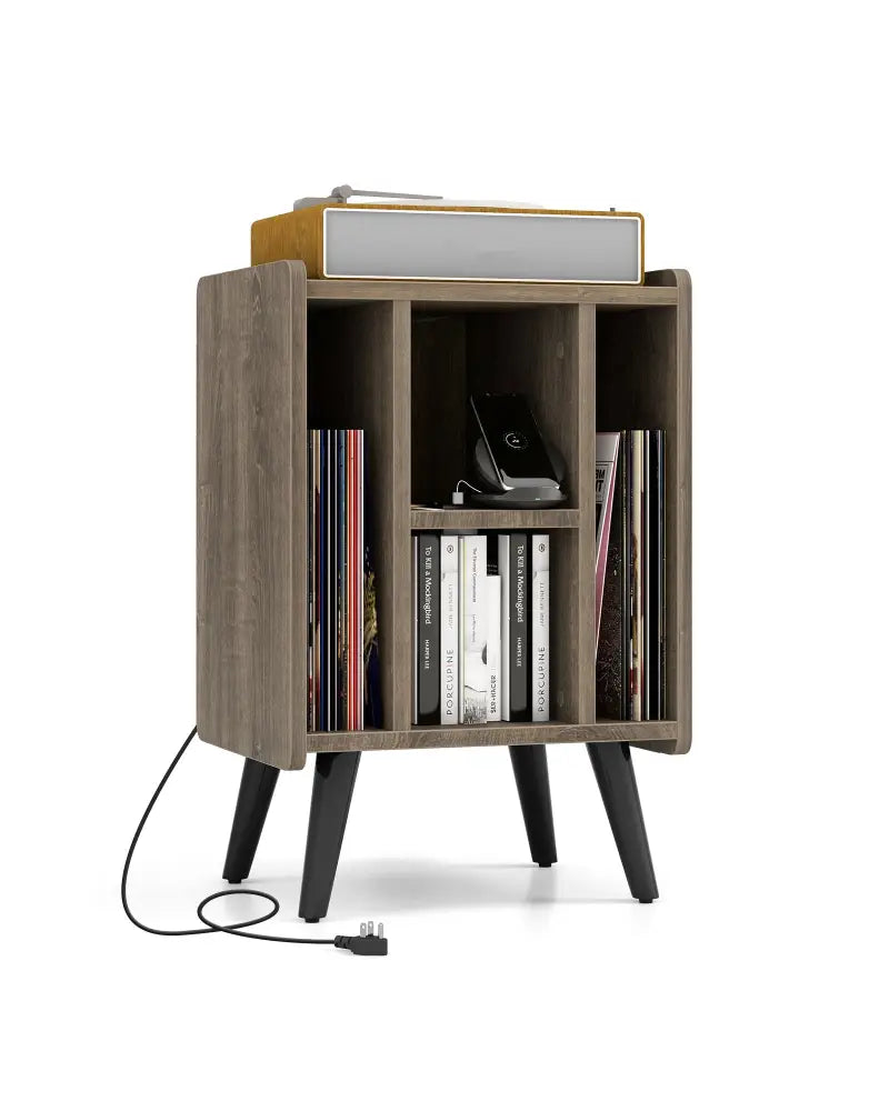 Vinyl Record Storage Turntable Stand with 4 Open Shelves-Gray - Gray - End & Side Tables