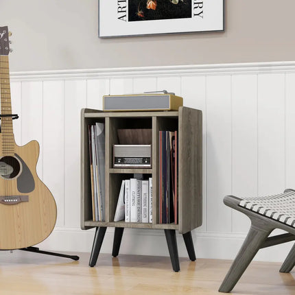 Vinyl Record Storage Turntable Stand with 4 Open Shelves-Gray - Gray - End & Side Tables