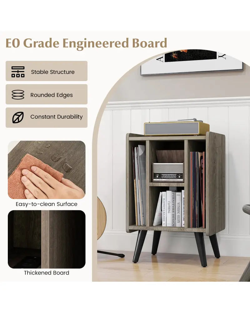 Vinyl Record Storage Turntable Stand with 4 Open Shelves-Gray - Gray - End & Side Tables