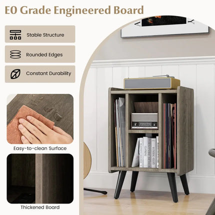 Vinyl Record Storage Turntable Stand with 4 Open Shelves-Gray - Gray - End & Side Tables