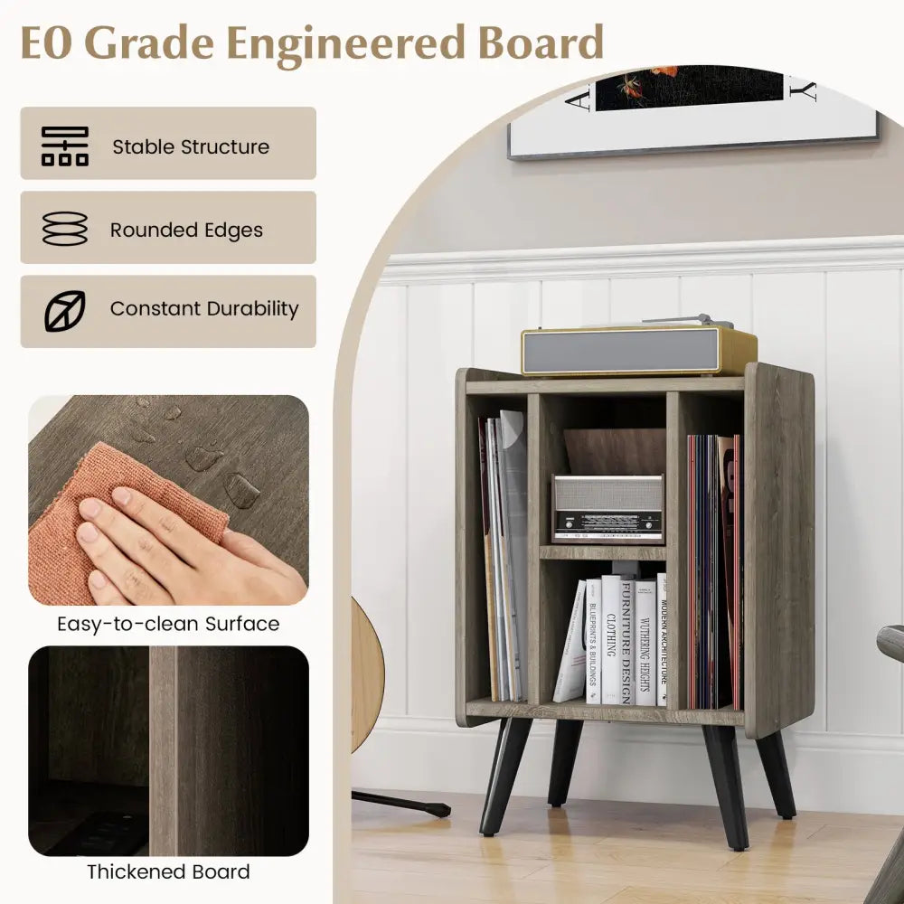 Vinyl Record Storage Turntable Stand with 4 Open Shelves-Gray - Gray - End & Side Tables