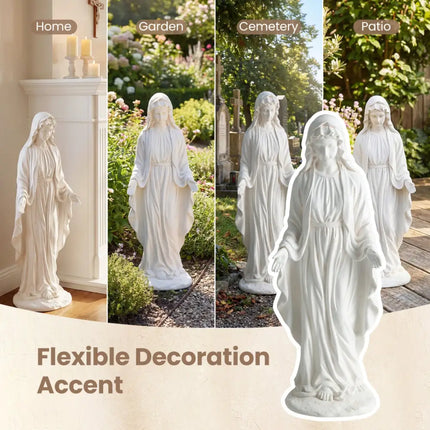 Virgin Mary Statue 29.5 inch Tall Outdoor Religious Sculpture with Aged Finish-White - White - Outdoor Decor