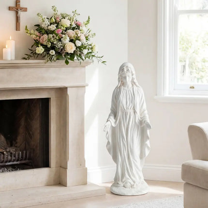 Virgin Mary Statue 29.5 inch Tall Outdoor Religious Sculpture with Aged Finish-White - White - Outdoor Decor