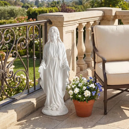 Virgin Mary Statue 29.5 inch Tall Outdoor Religious Sculpture with Aged Finish-White - White - Outdoor Decor